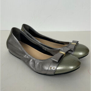 Cole Haan Monica Bow Ballet Flats Silver Metallic Two Tone Leather 9